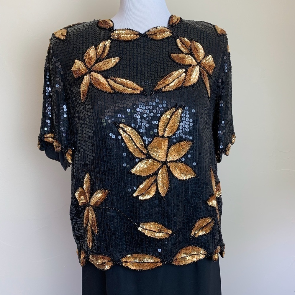 VINTAGE STENAY SEQUIN SIZE LARGE IN GOLD AND BLACK